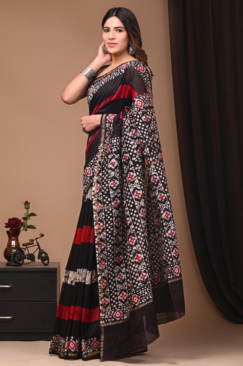 Chanderi Hand Block Print Saree with Blouse