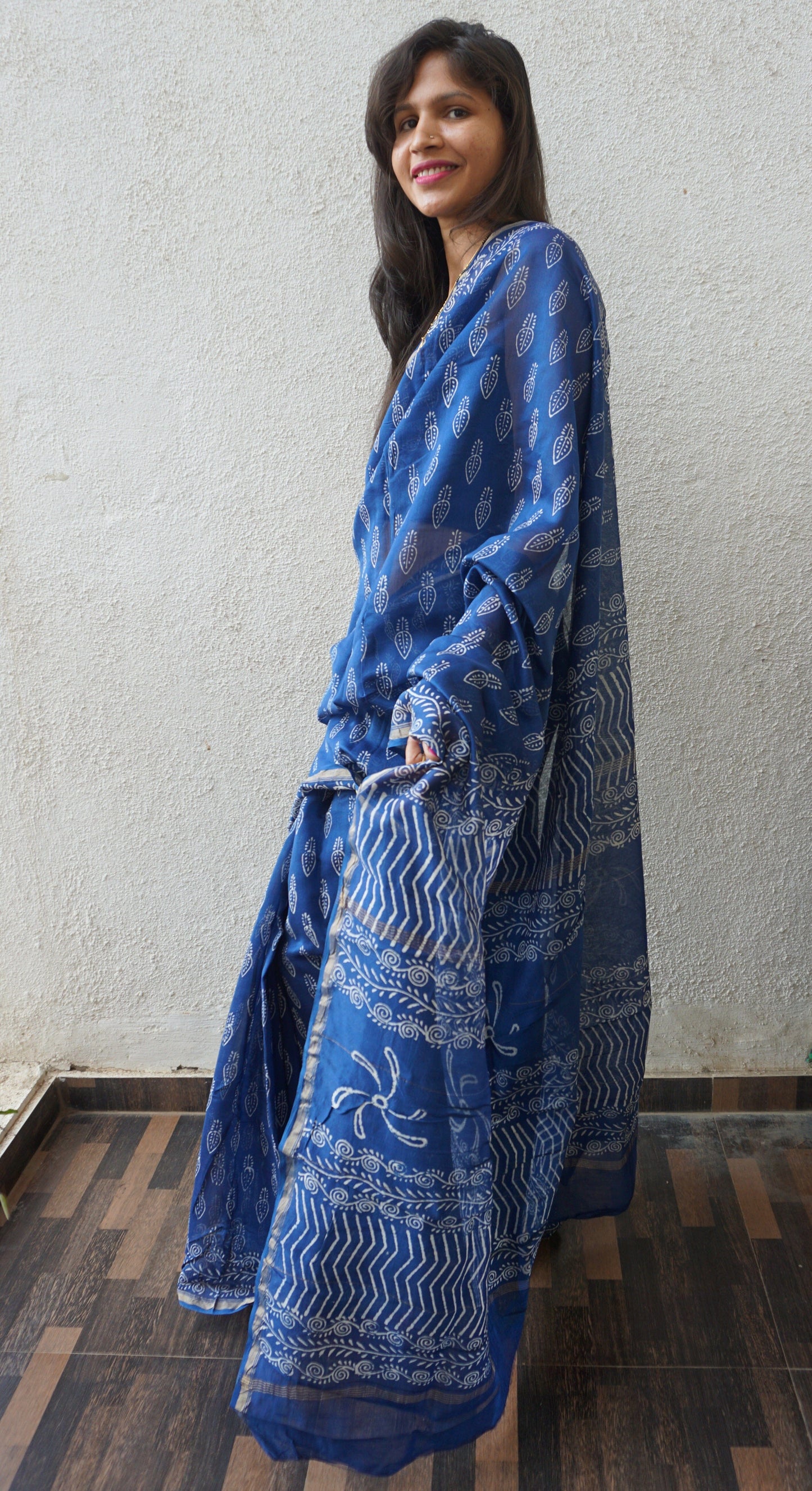Chanderi Block Print Saree with Blouse
