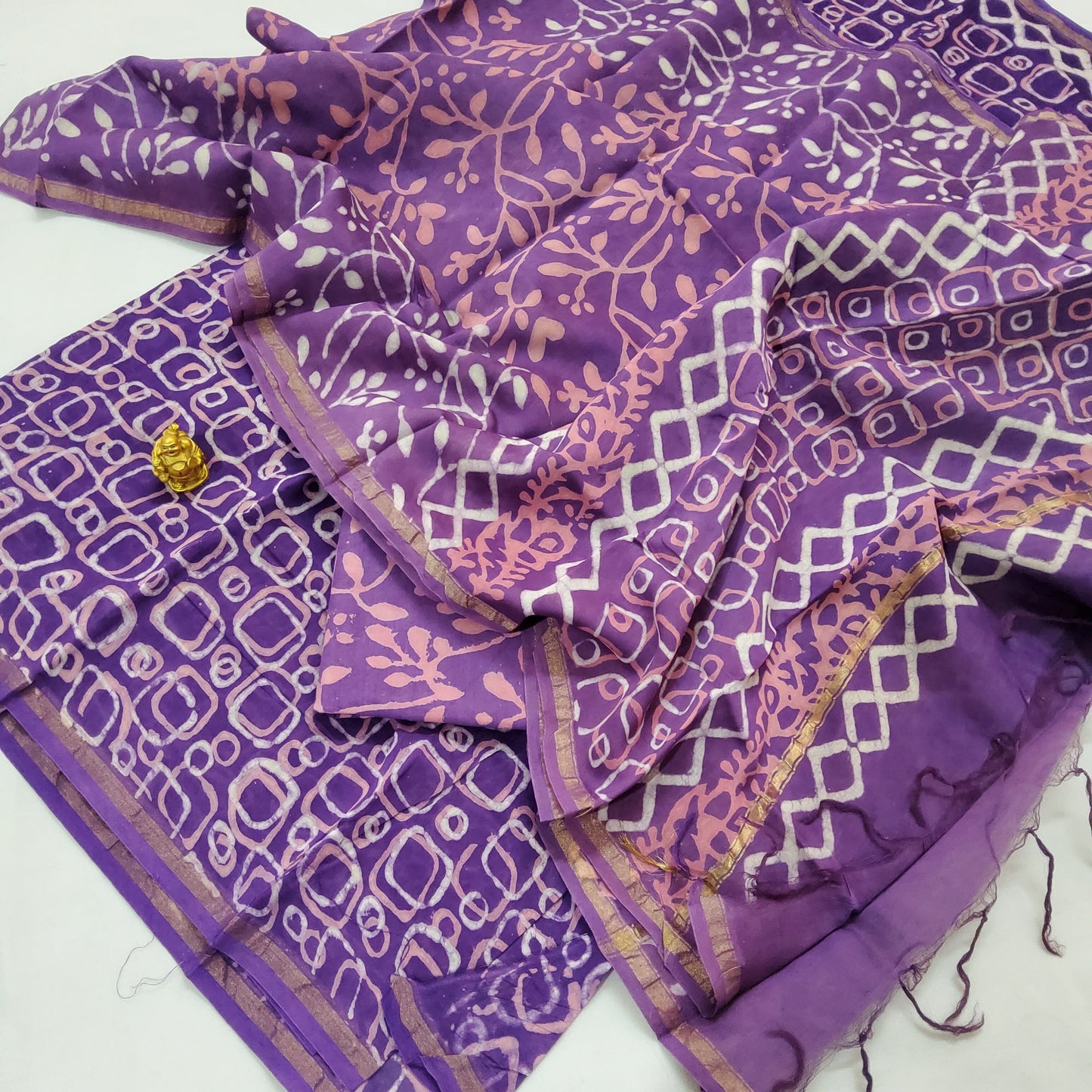 Chanderi Hand Block Print Silk Salwar Suit