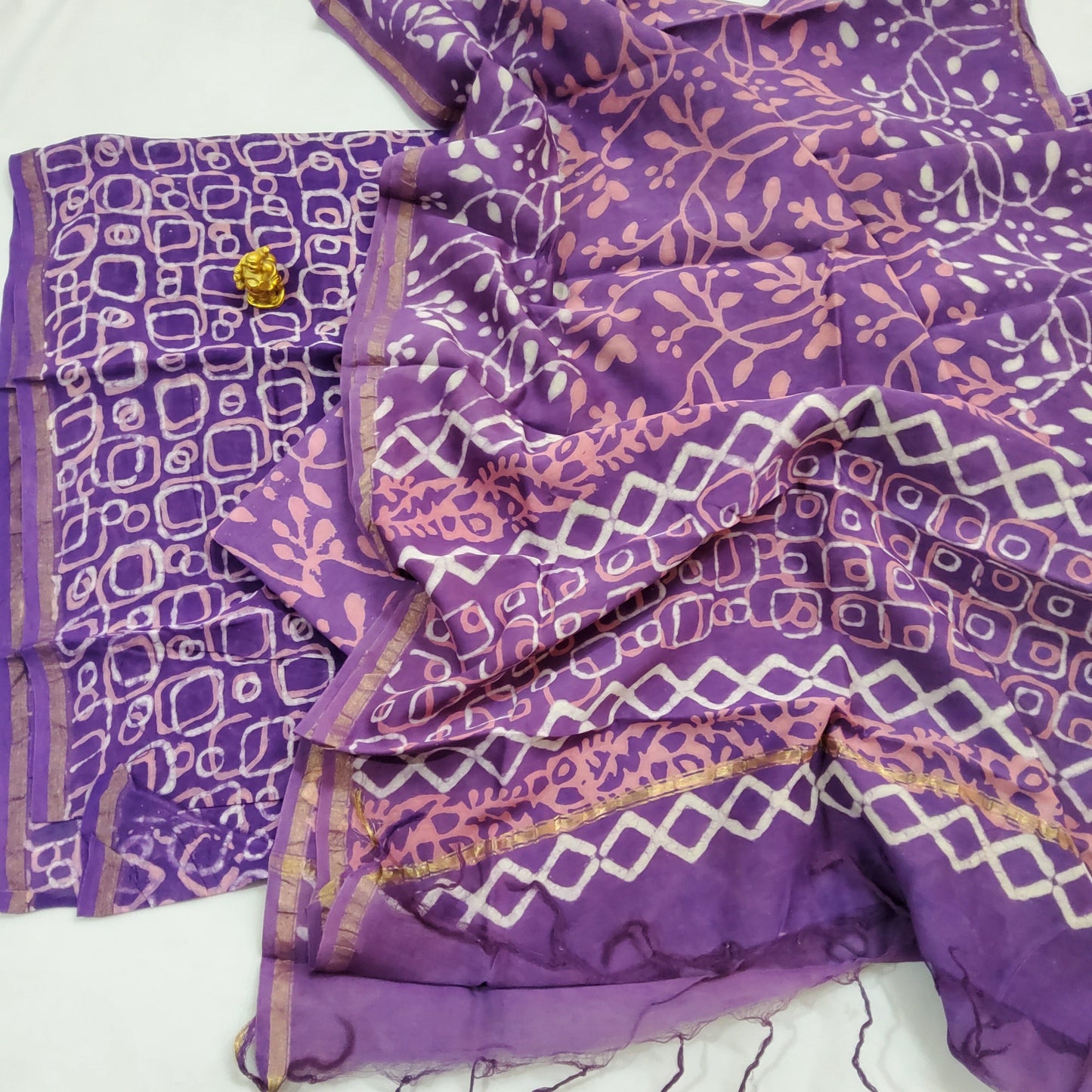 Chanderi Hand Block Print Silk Salwar Suit
