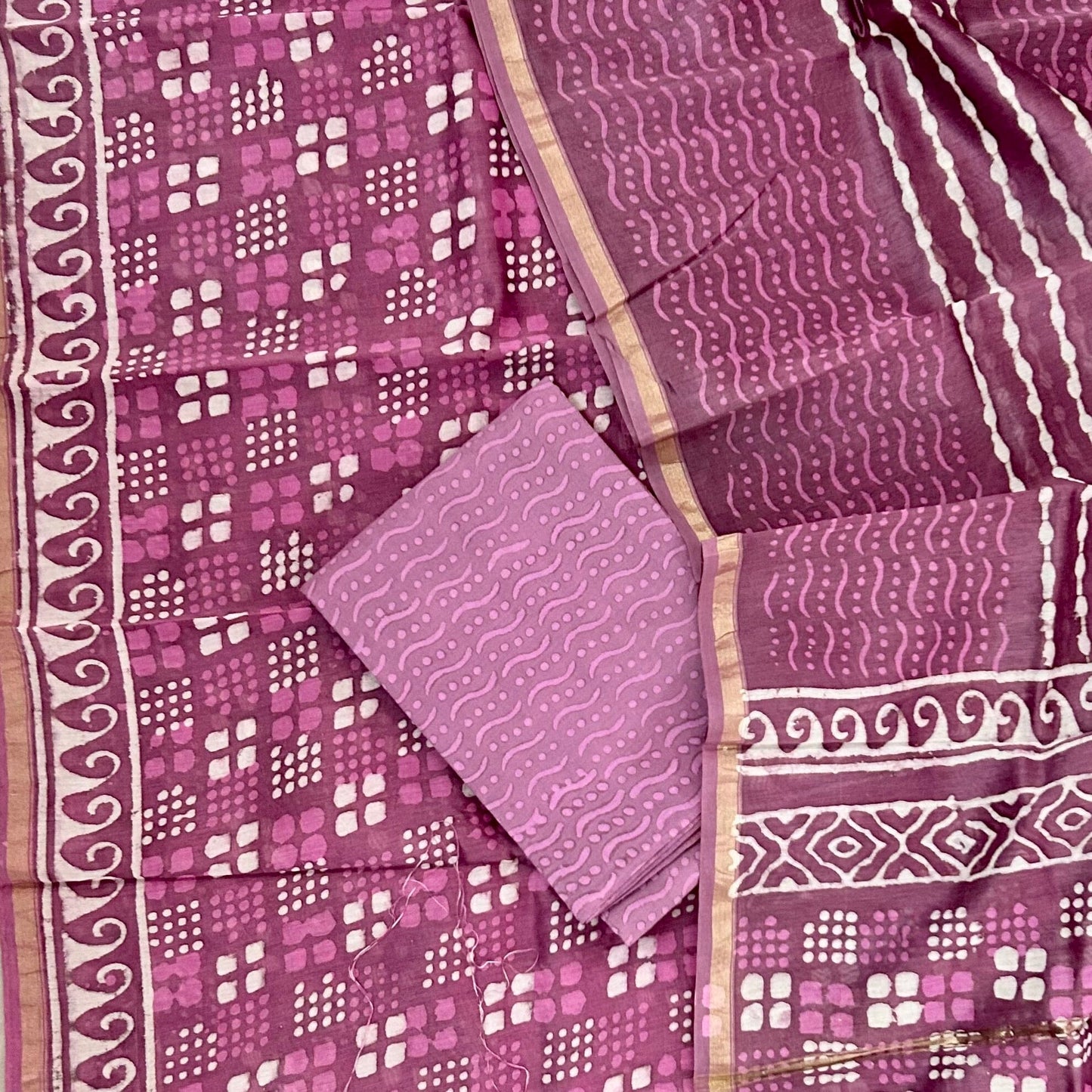 Chanderi Silk Bagru Hand Block Print Dress Material