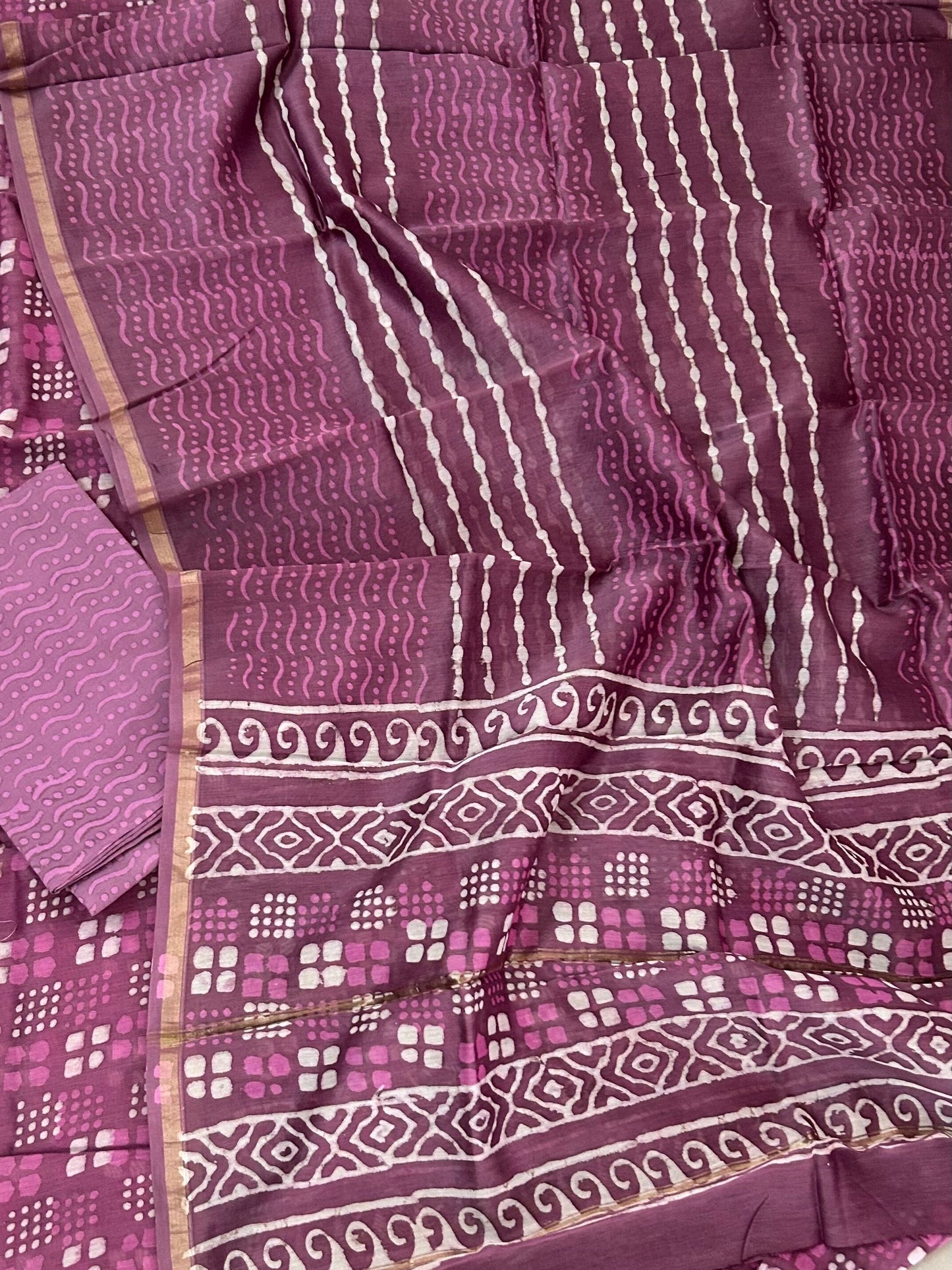 Hand Block Print Maheshwari Silk Dress Material