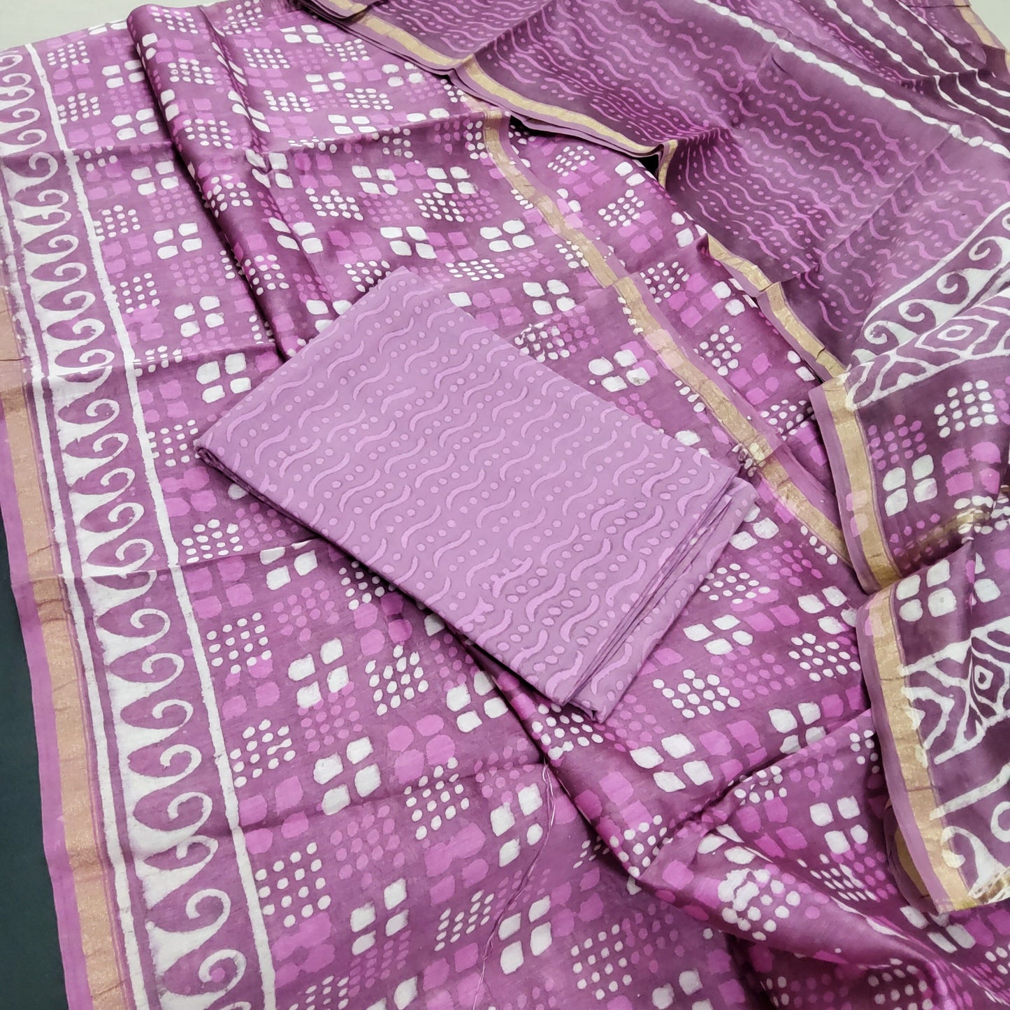 Chanderi Bagru Printed Dress Material