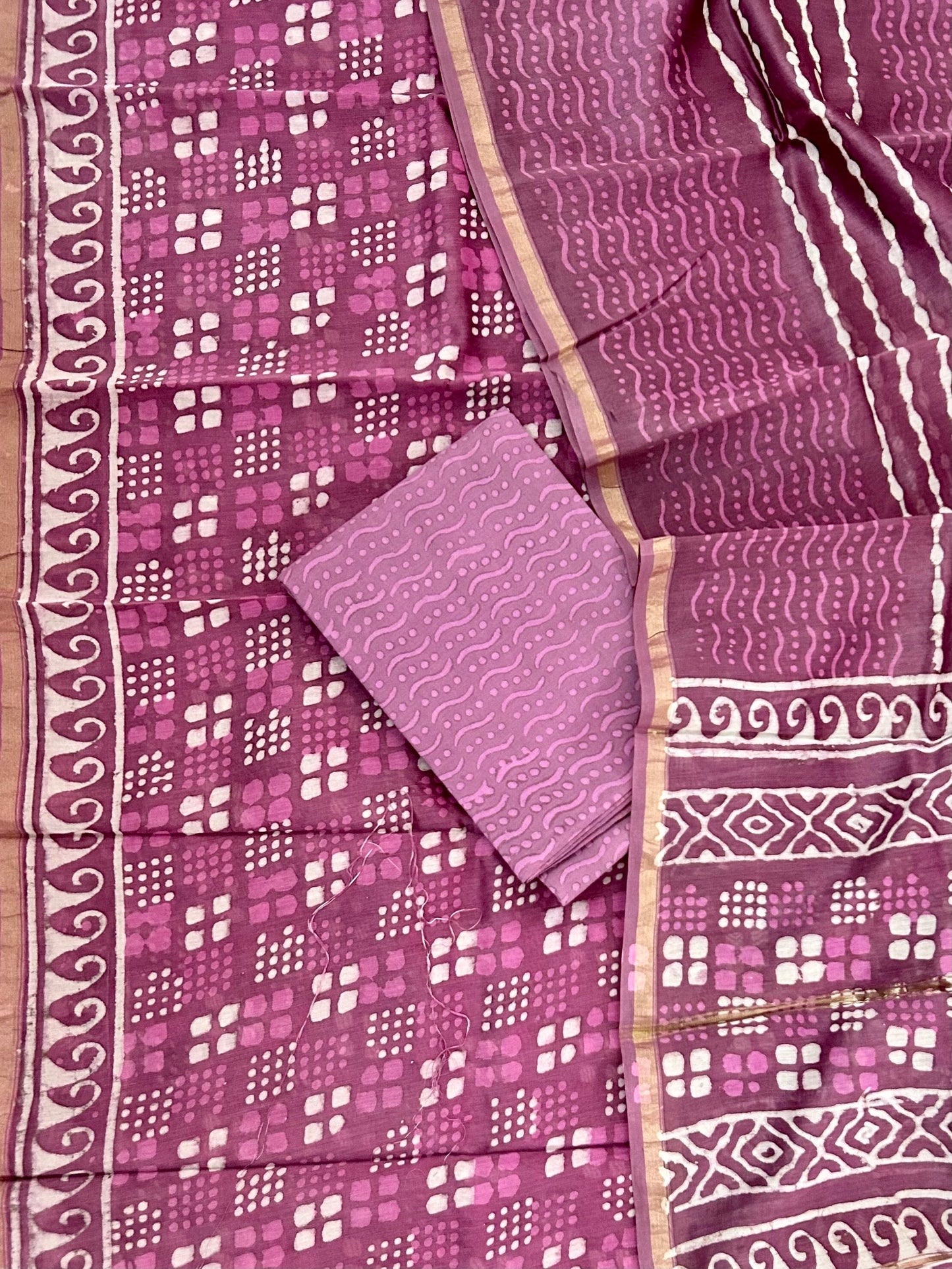 Hand Block Print Maheshwari Silk Dress Material