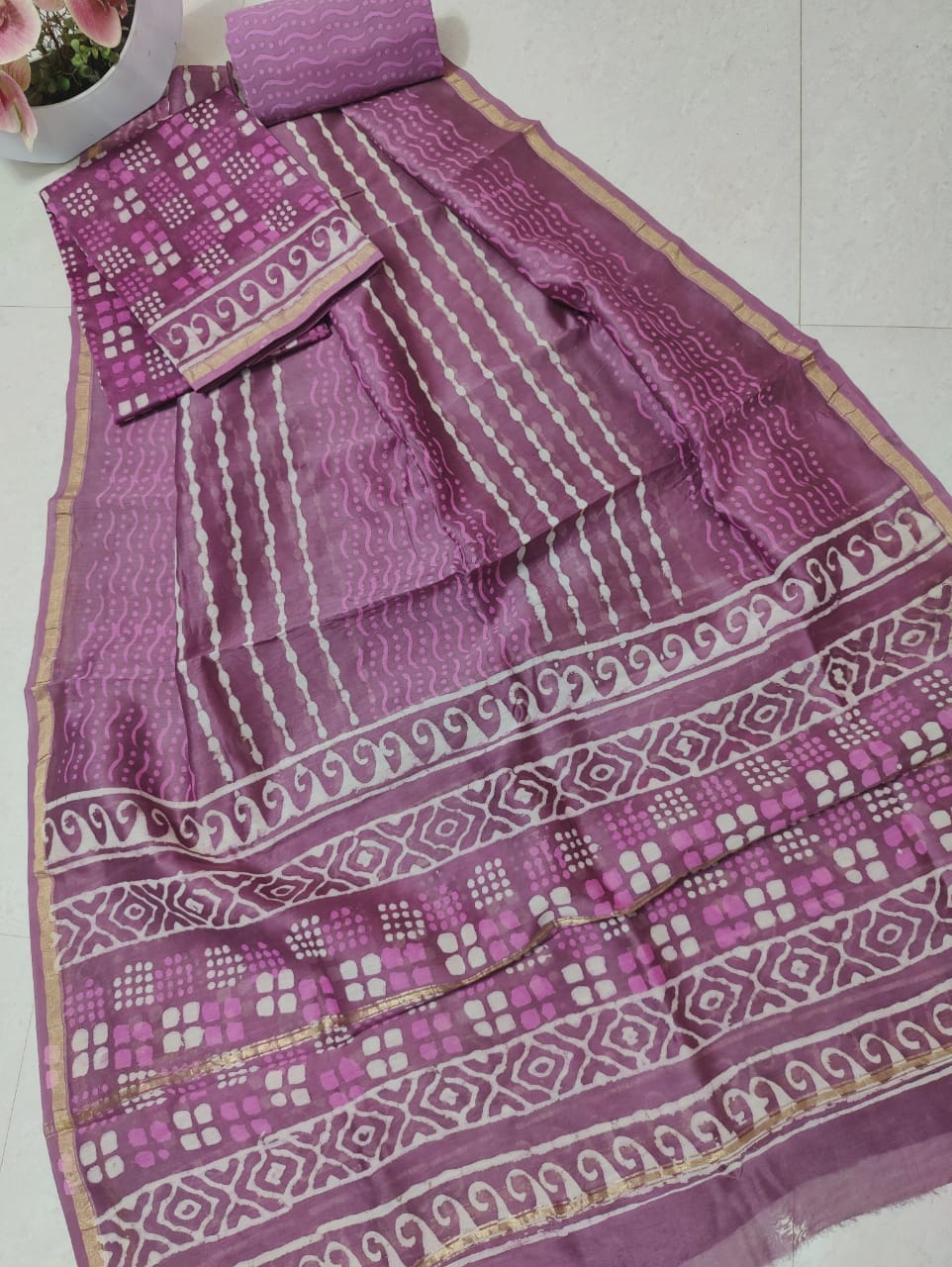 Chanderi Hand Block Printed Dress Material