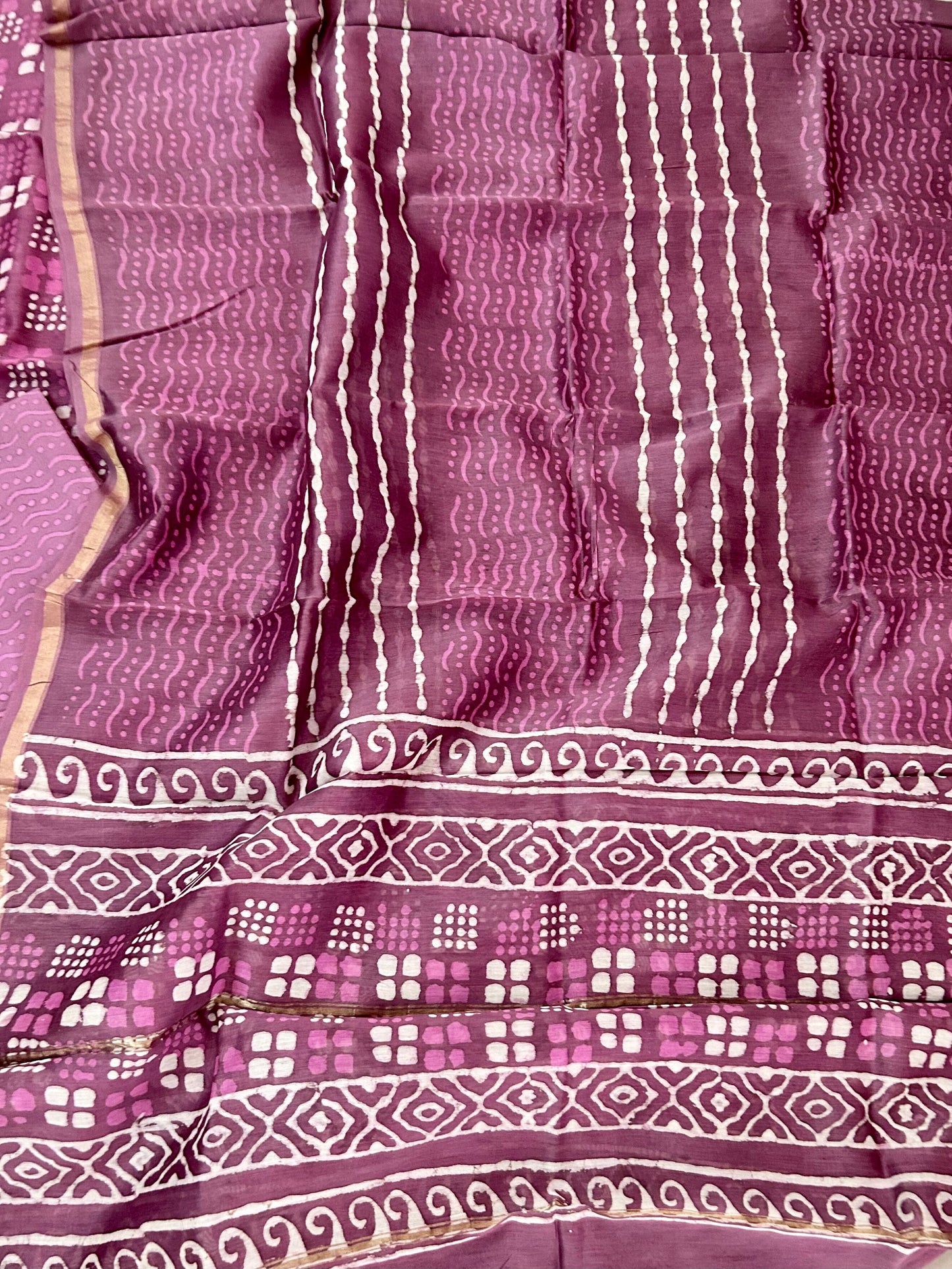 Hand Block Print Maheshwari Silk Dress Material