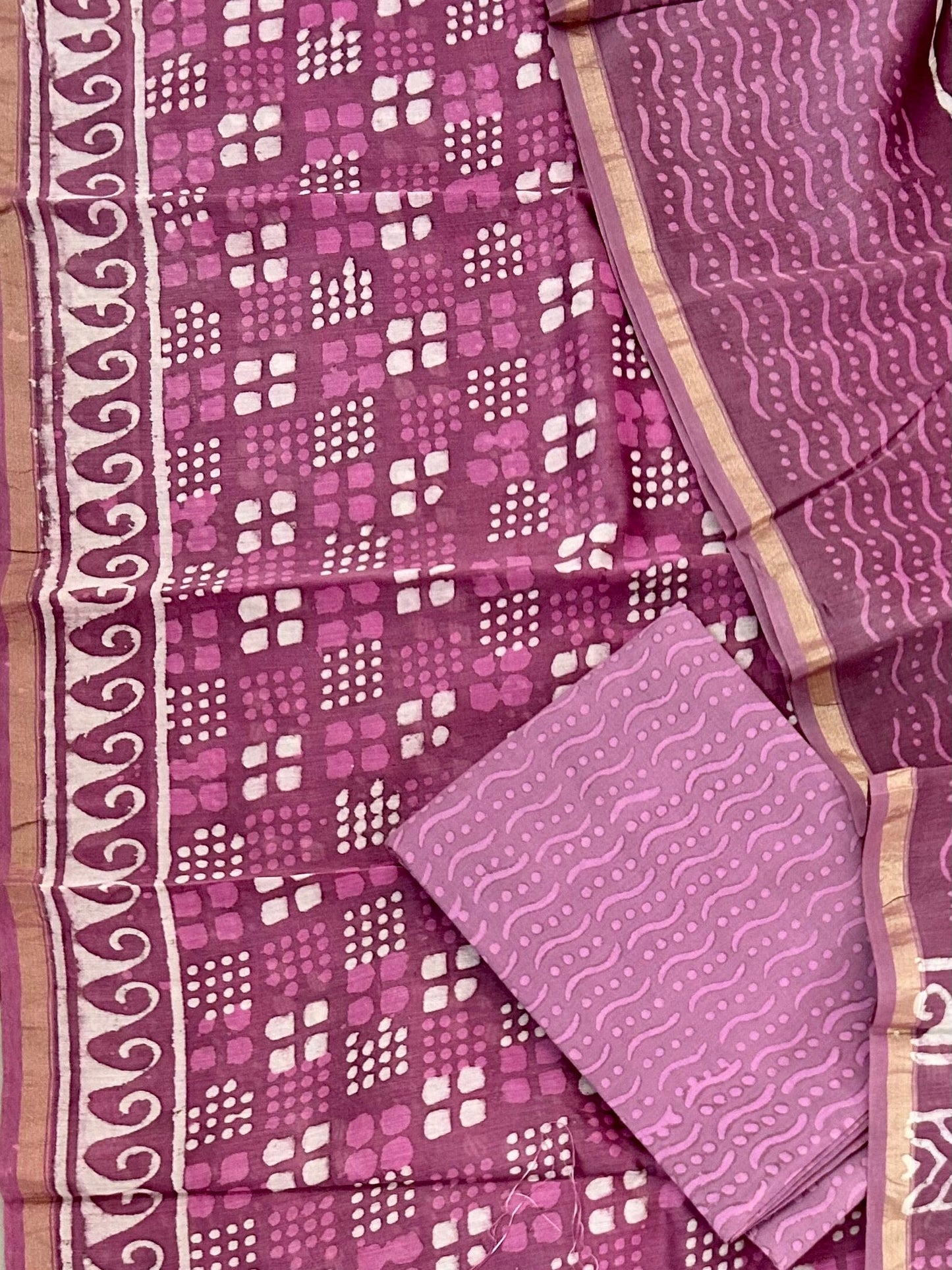 Hand Block Print Maheshwari Silk Dress Material