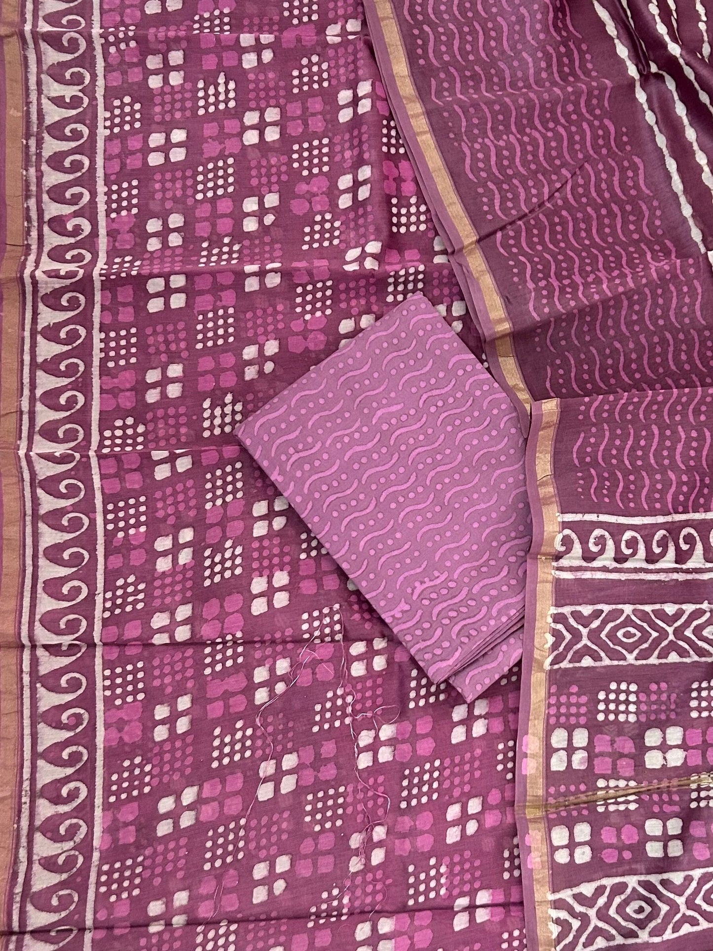 Hand Block Print Maheshwari Silk Dress Material