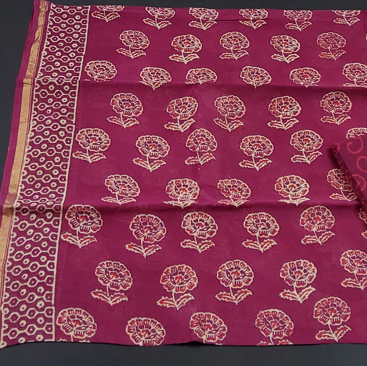 Chanderi Silk Hand Block Print Dress Material