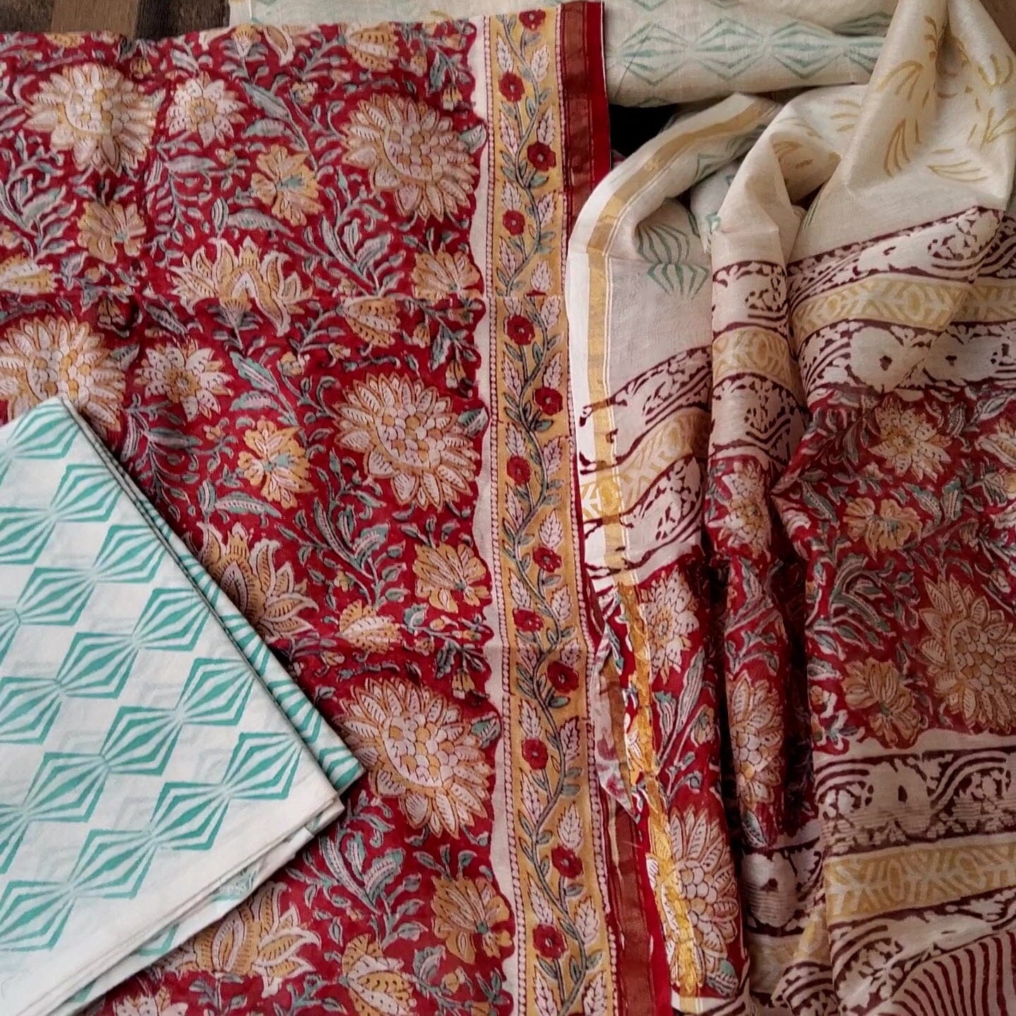 Block Printed Chanderi Dress Material