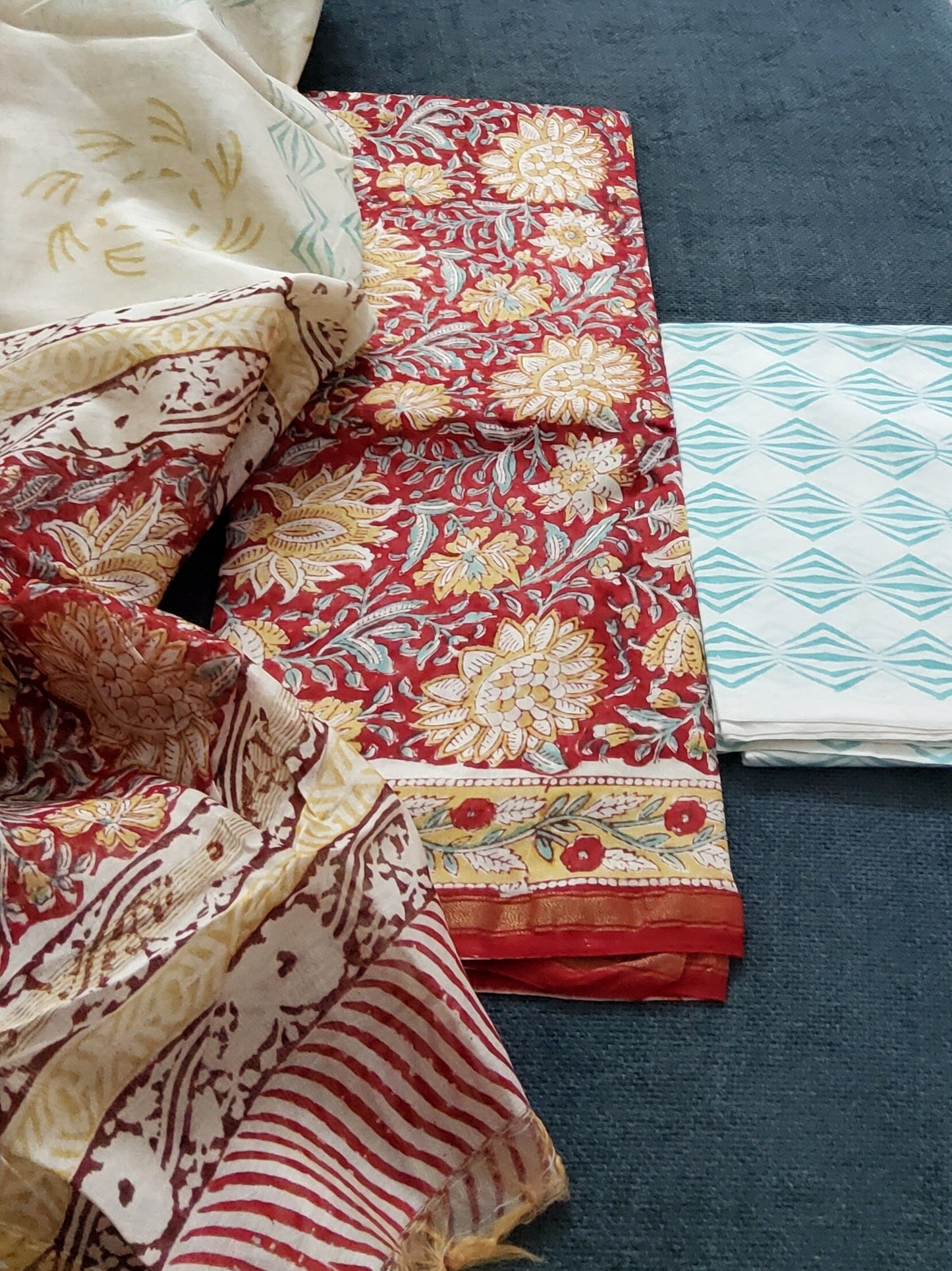 Block Printed Chanderi Dress Material
