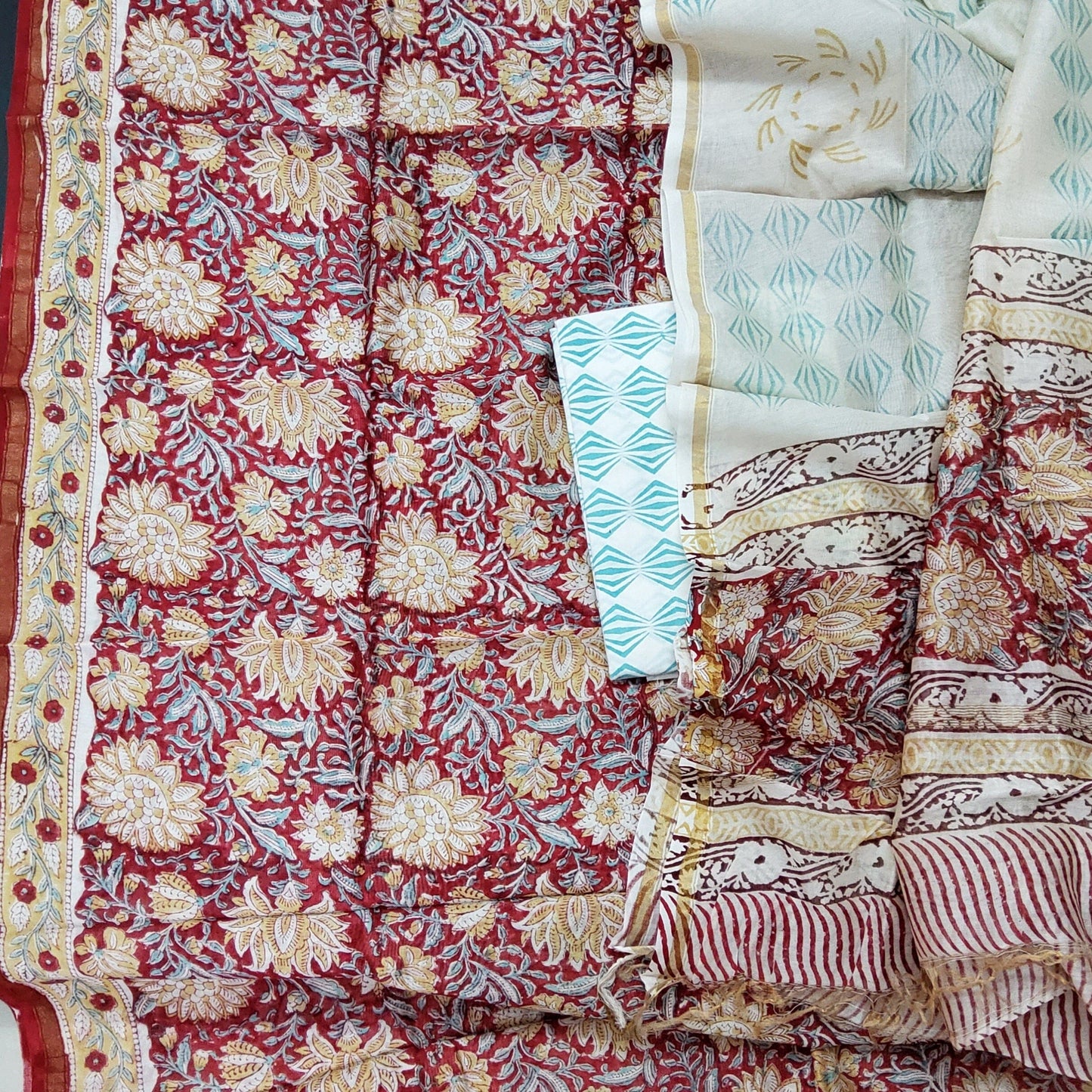 Chanderi Silk Hand Block Print Dress Material