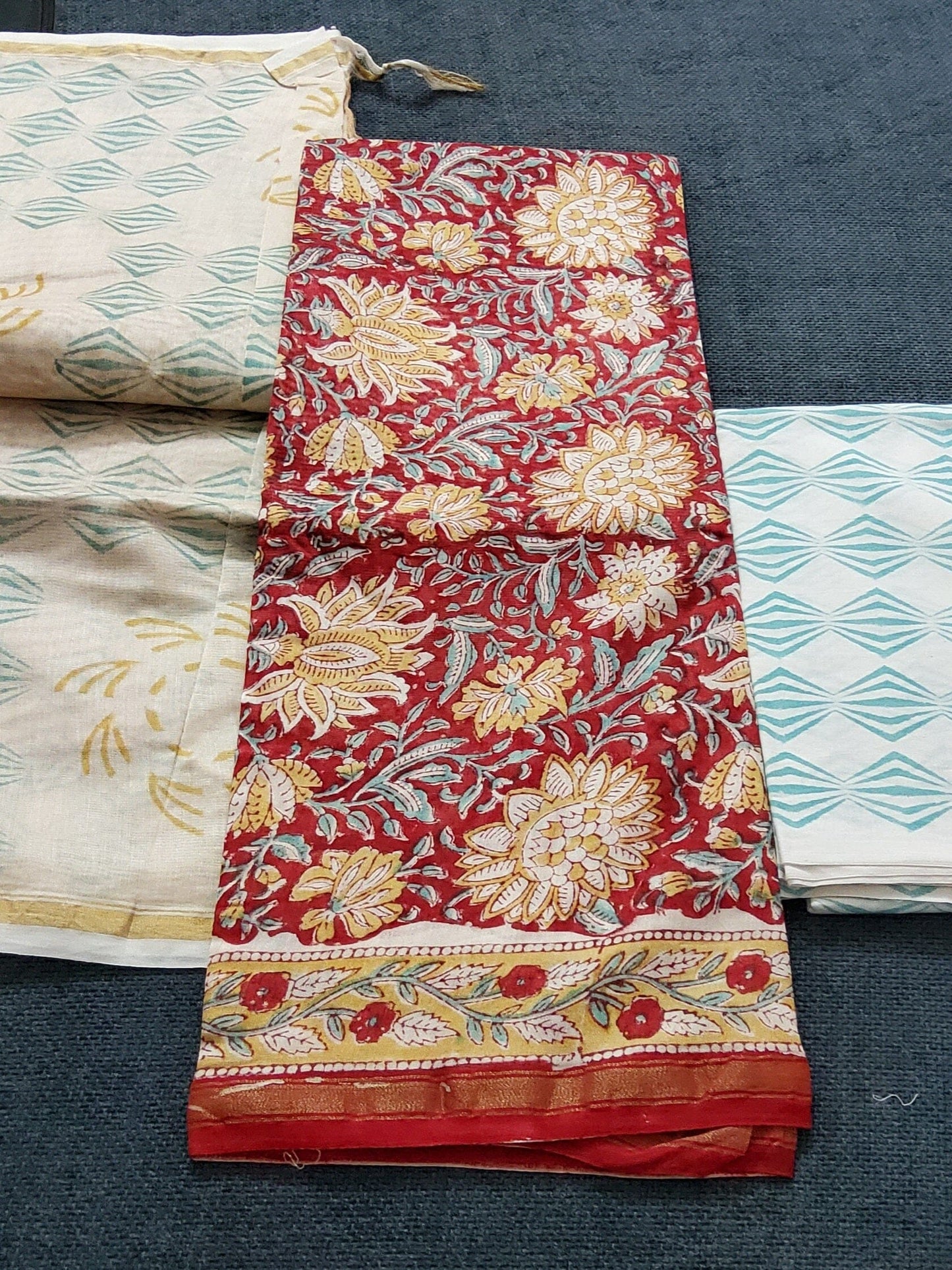 Block Printed Chanderi Dress Material
