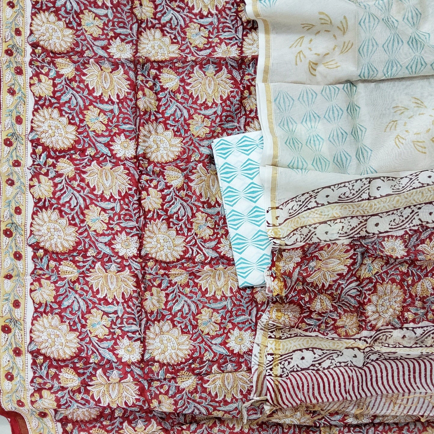 Chanderi Silk Hand Block Print Dress Material