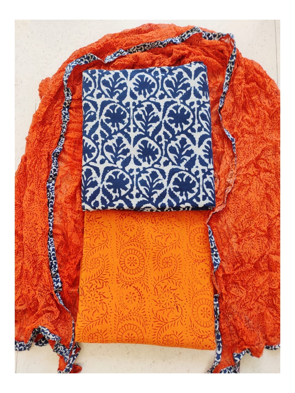 Hand BlockPrint Cotton Dress Material with Chiffon Dupatta