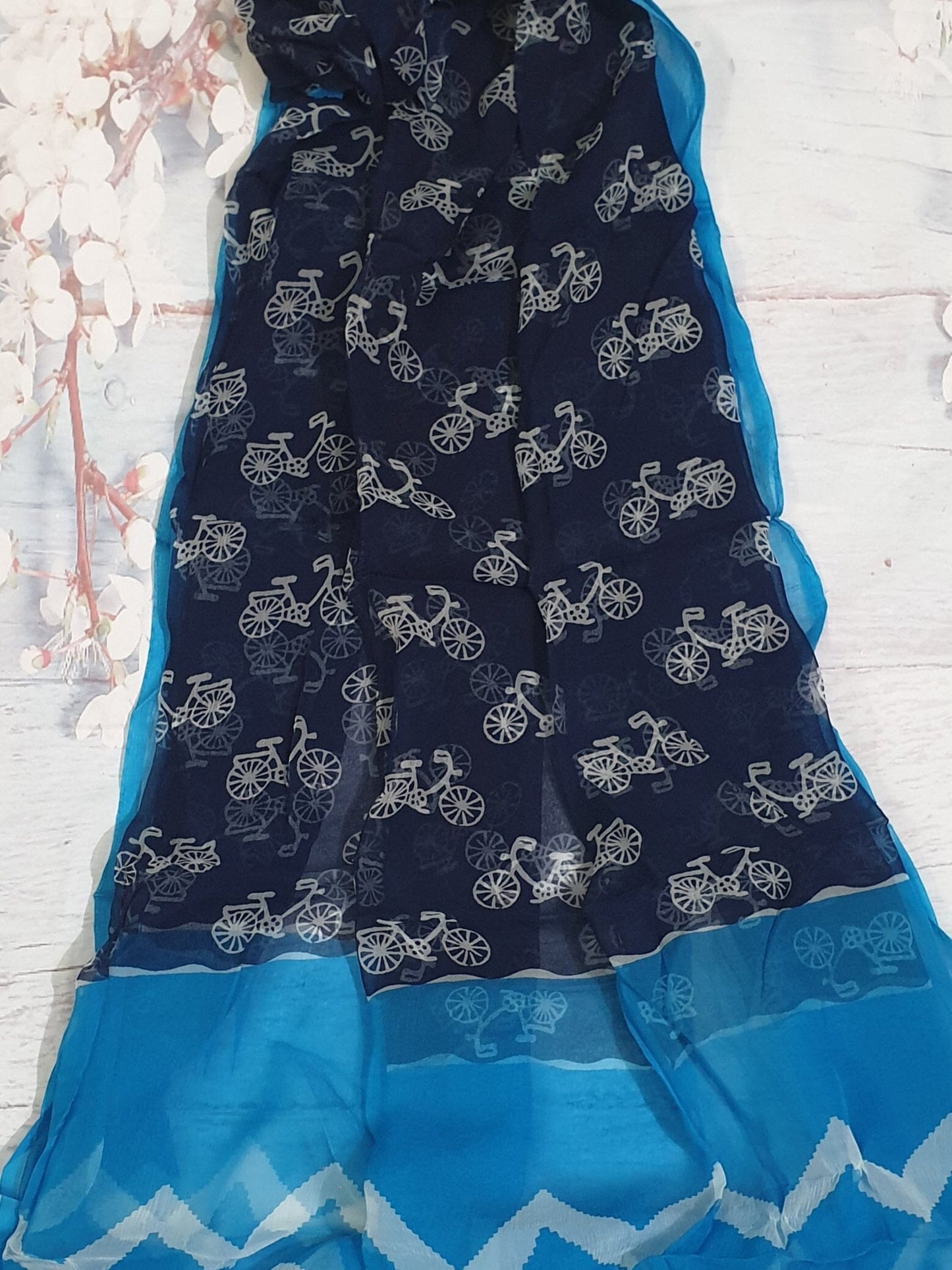 Cotton Block Print Dress material with Chiffon Dupatta in SALE