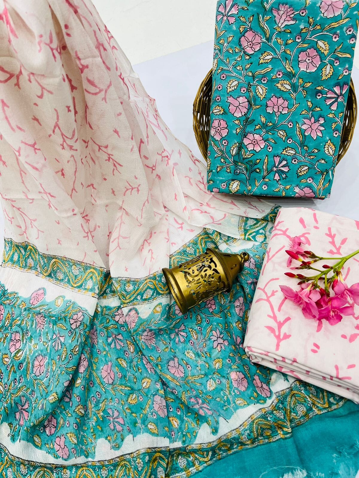 Cotton Block Print Dress Material with Chiffon Dupatta – RKG SHOPPING