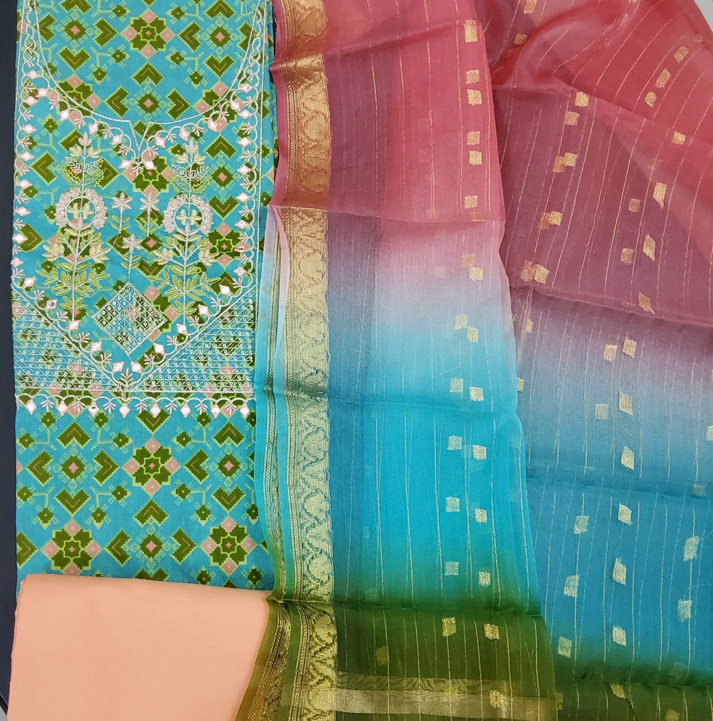 Cotton Block Print Embroidered Salwar Suit