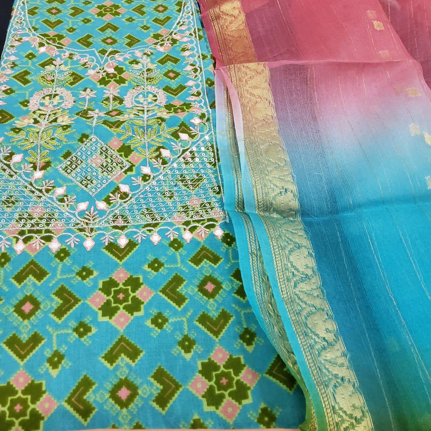 Cotton Block Print Embroidered Salwar Suit