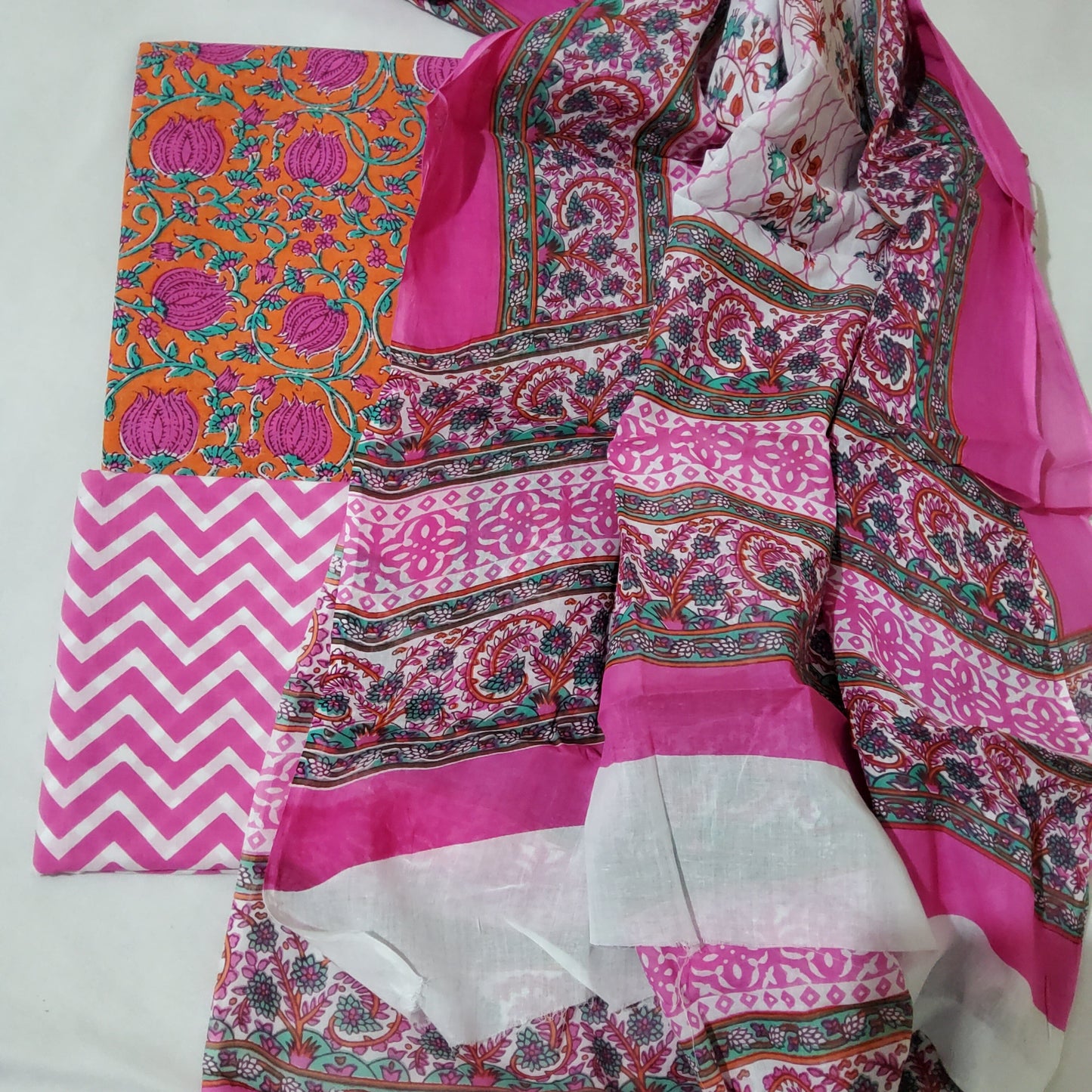 Cotton BlockPrint Dress Material with Cotton Dupatta