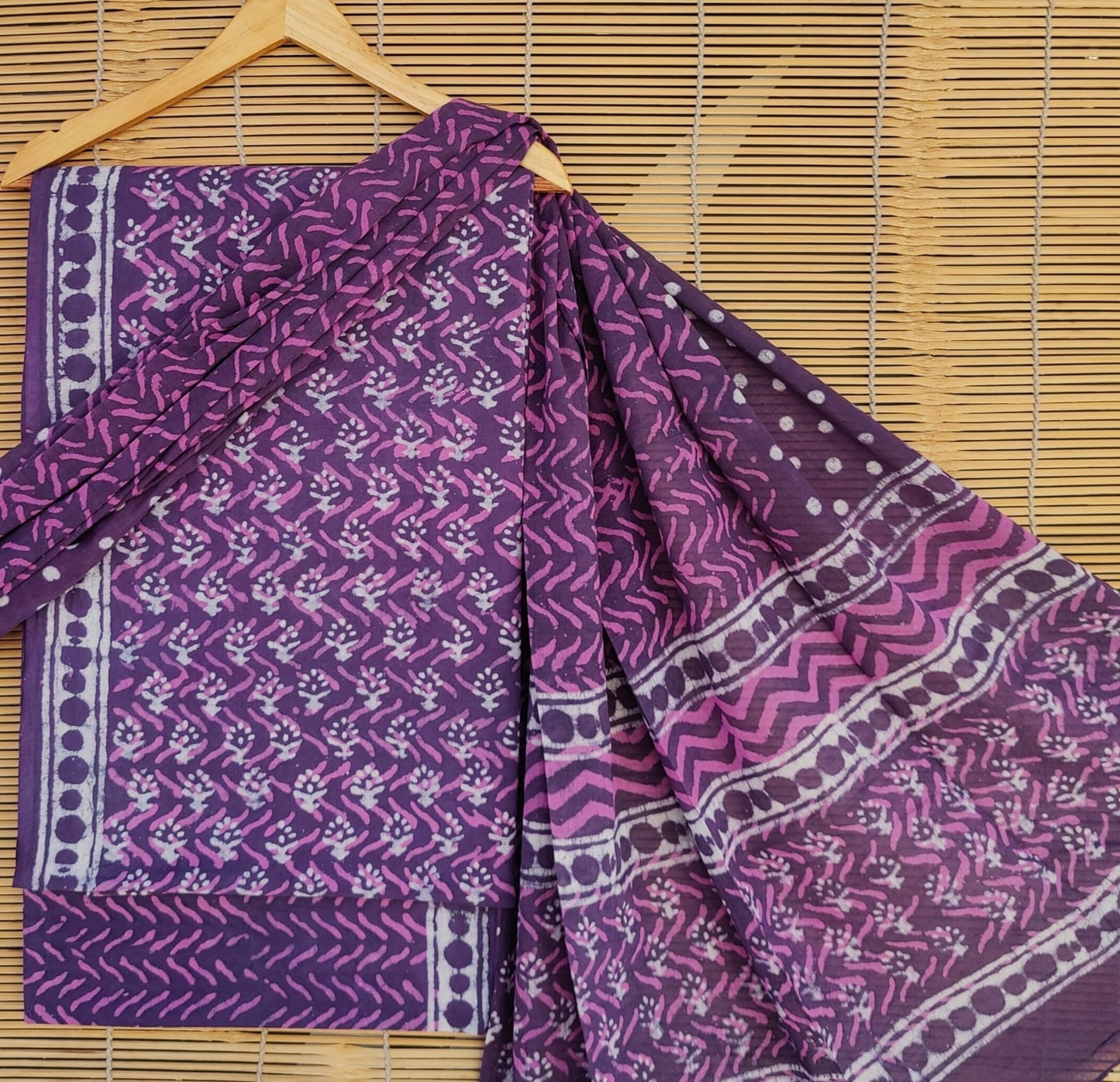 Cotton Hand Block Print Dress Material with Cotton Dupatta