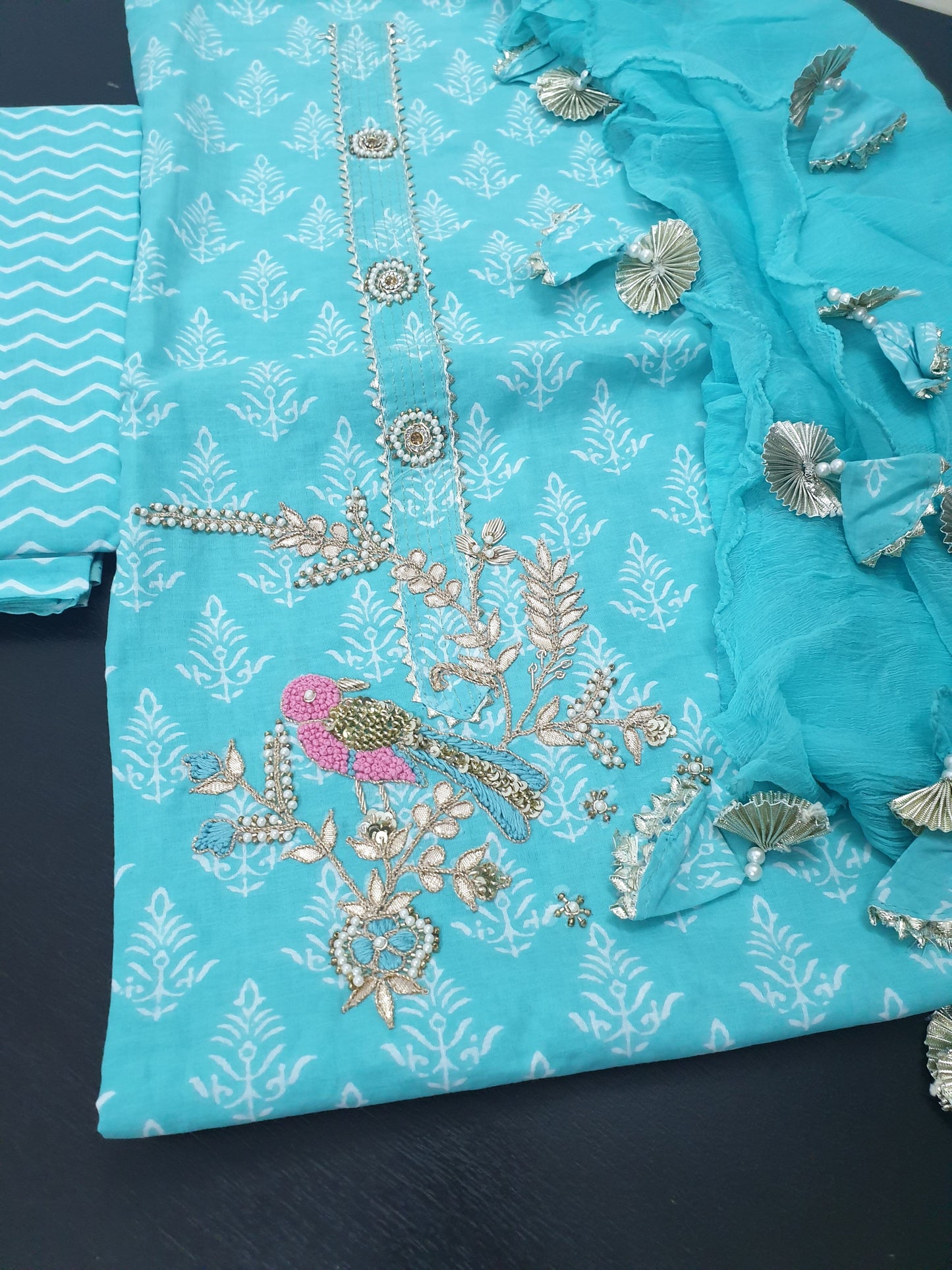 Cotton Dress Material with Hand Work
