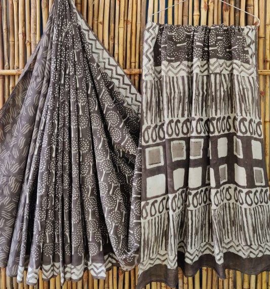 Dabu hand block printed cotton saree