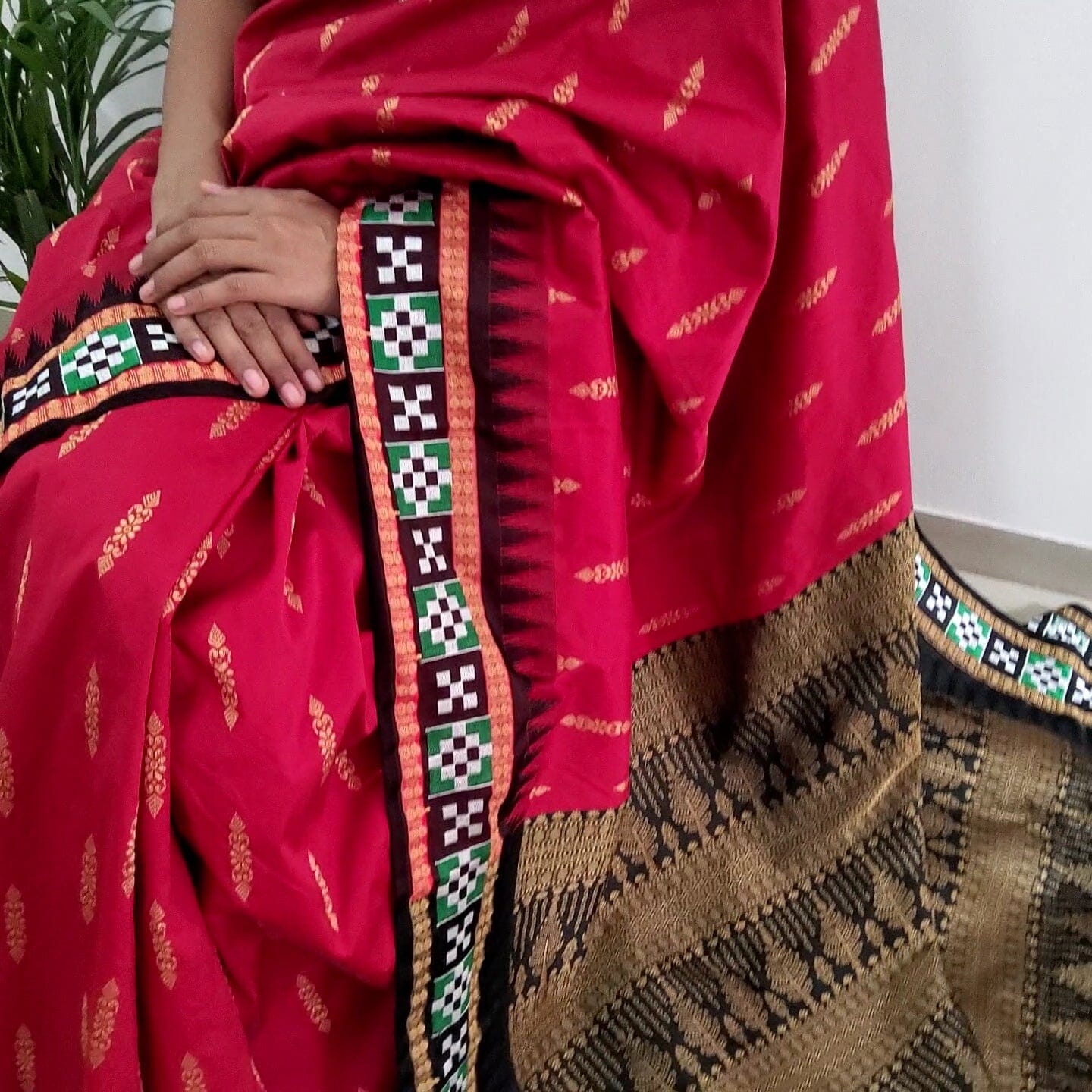 Deep Red Sambalpuri Pata Silk saree