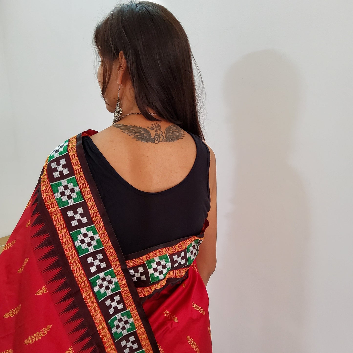 Deep Red Sambalpuri Pata Silk saree