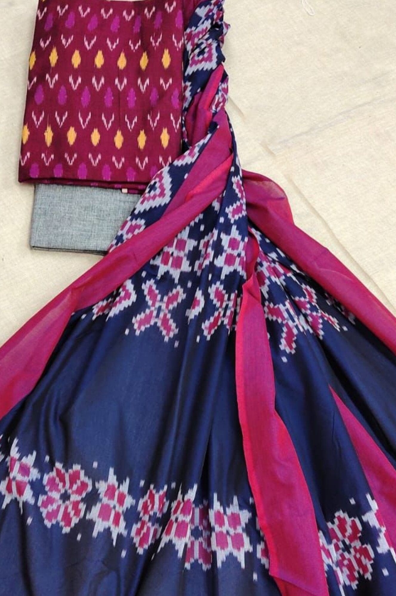 Double Ikat Mercerised Cotton Dress Material *