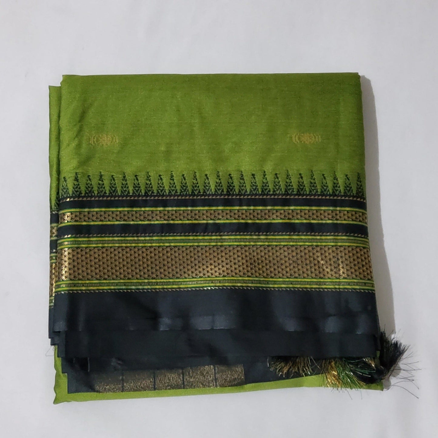 Green Black Semi Silk Paithani Saree with Contrast Blouse