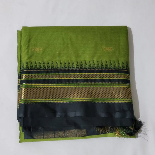 Green Black Semi Silk Paithani Saree with Contrast Blouse