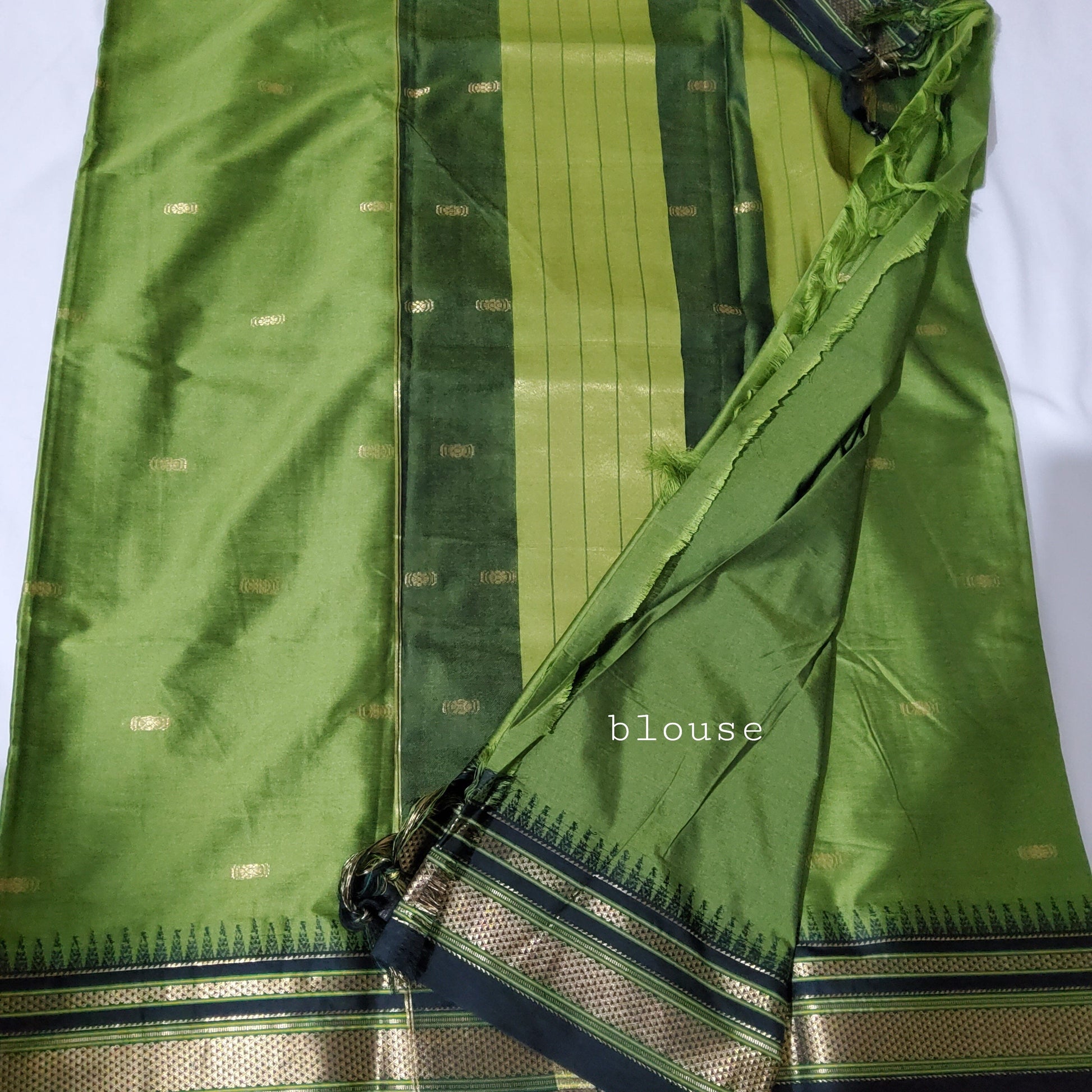 Green Black Semi Silk Paithani Saree with Contrast Blouse