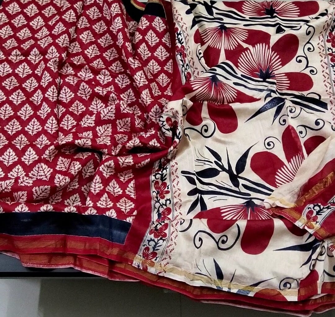 Hand Block Print Chanderi Saree with Blouse