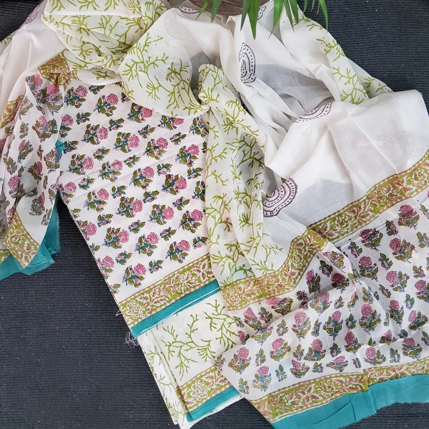 Hand Block Print Cotton Dress Material with Cotton Dupatta