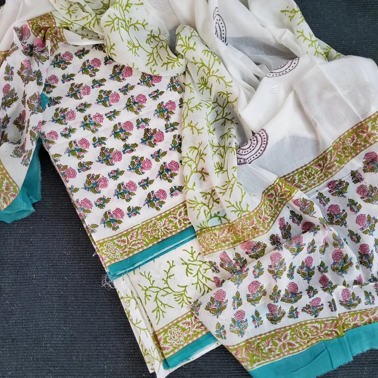 Hand Block Print Cotton Dress Material with Cotton Dupatta