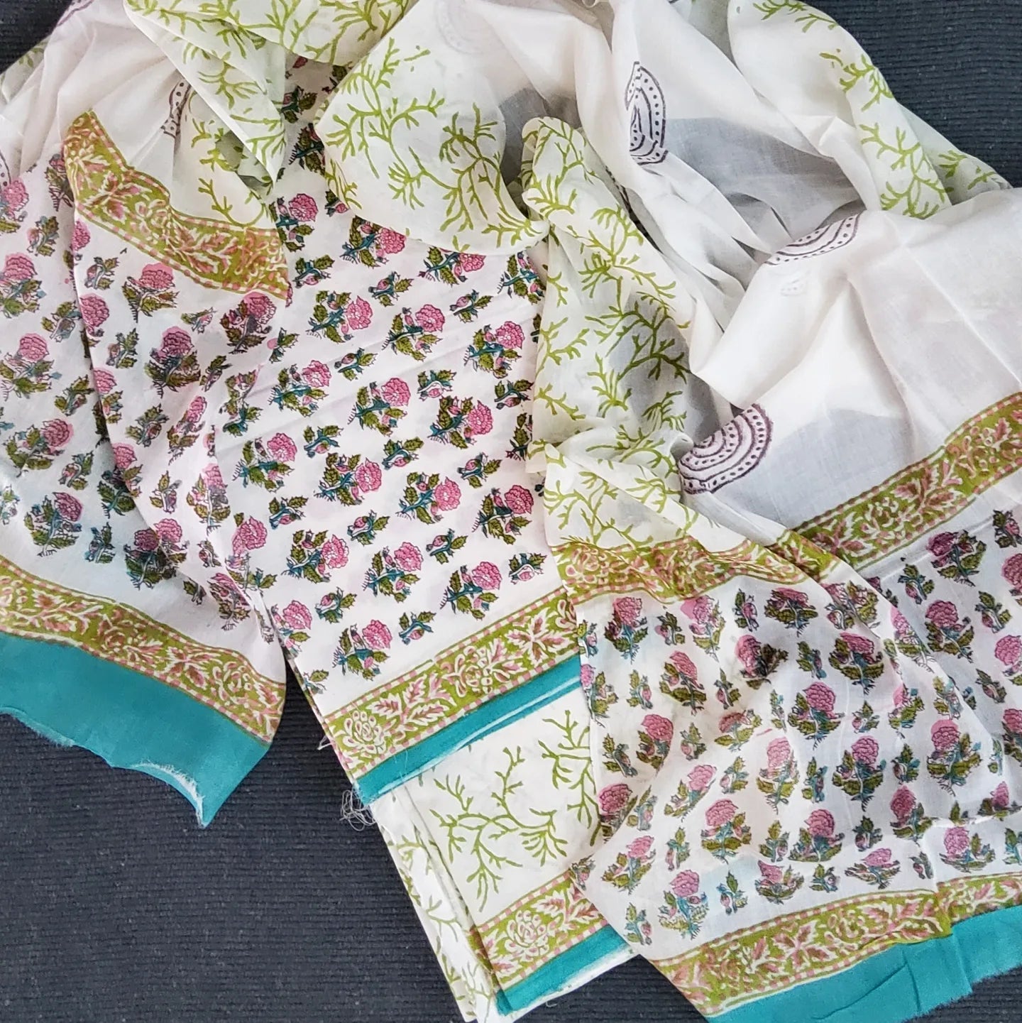 Hand Block Print Cotton Dress Material with Cotton Dupatta