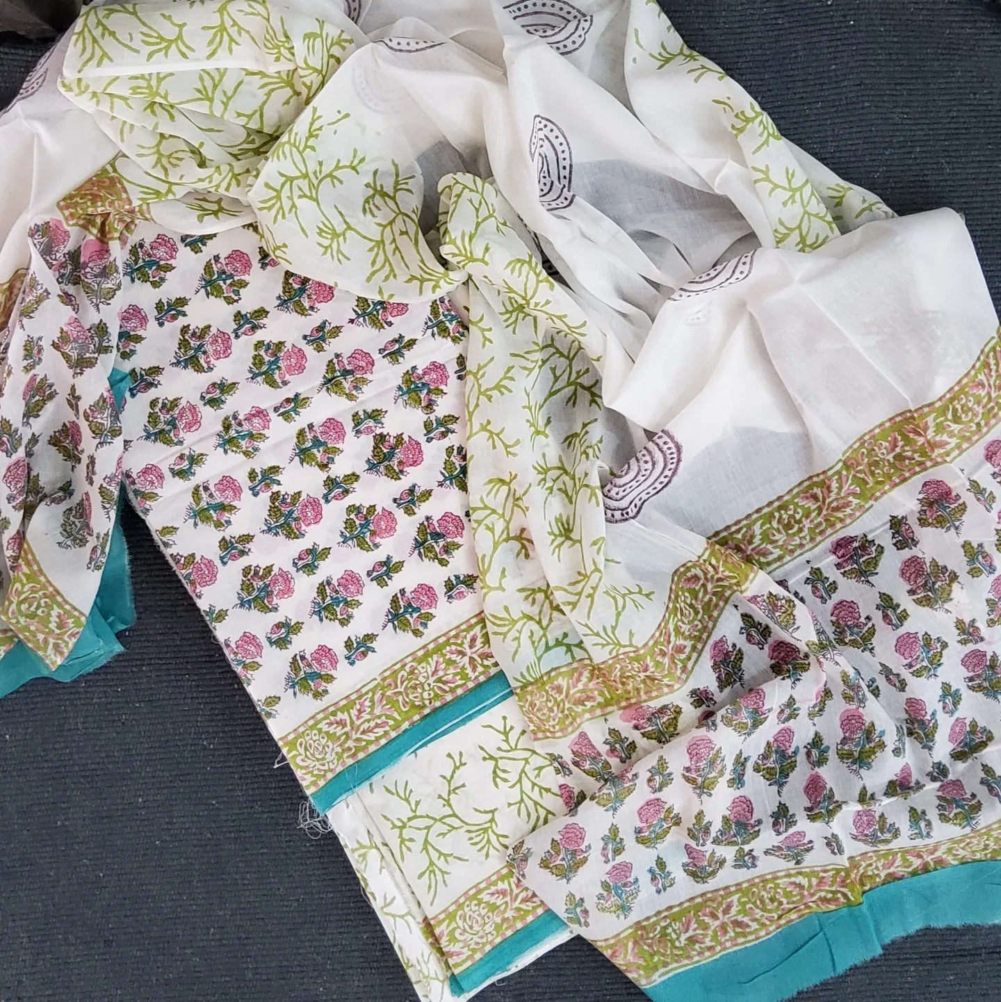 Hand Block Print Cotton Dress Material with Cotton Dupatta