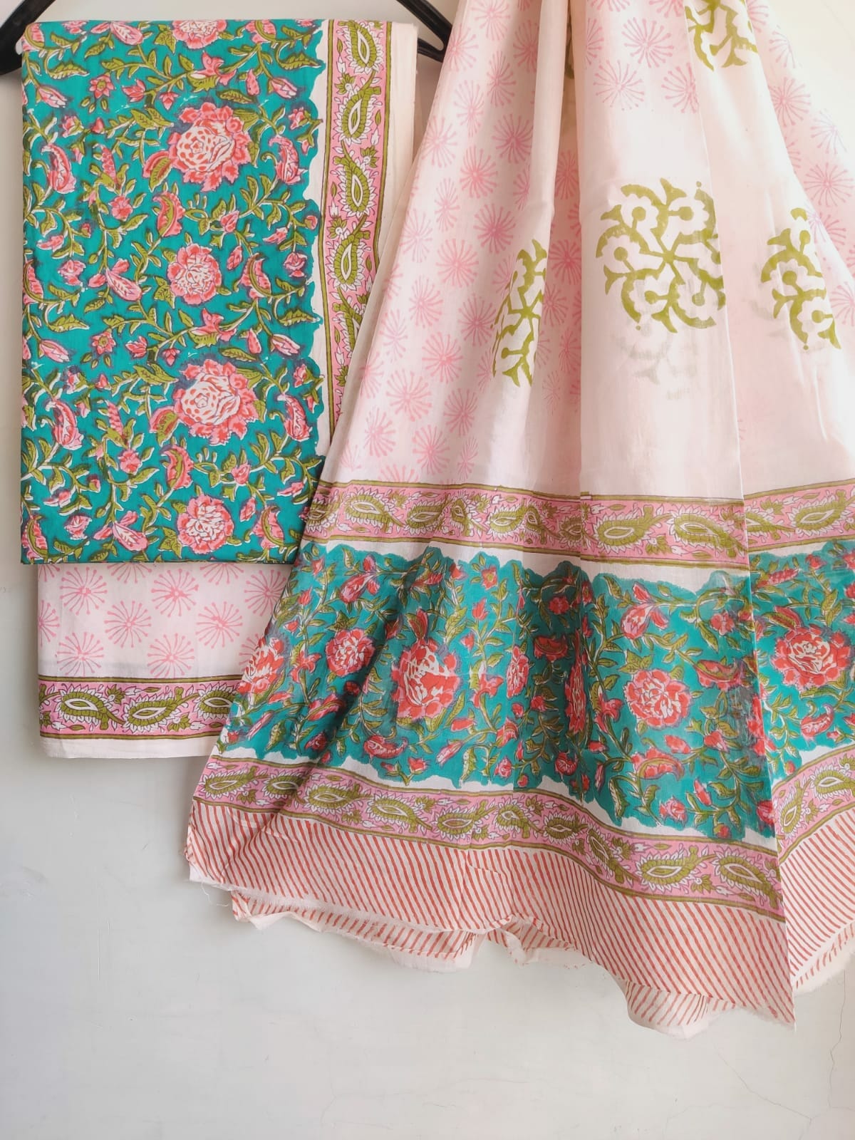 Hand Block Print Cotton Dress Material with Cotton Dupatta