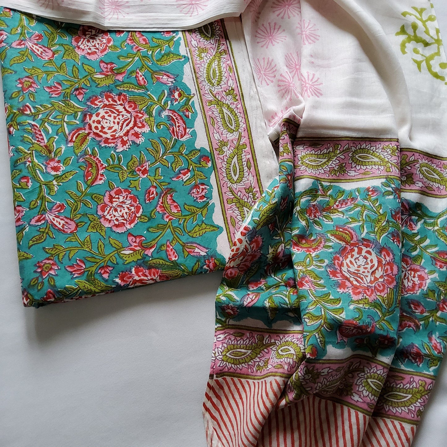 Hand Block Print Cotton Dress Material with Cotton Dupatta