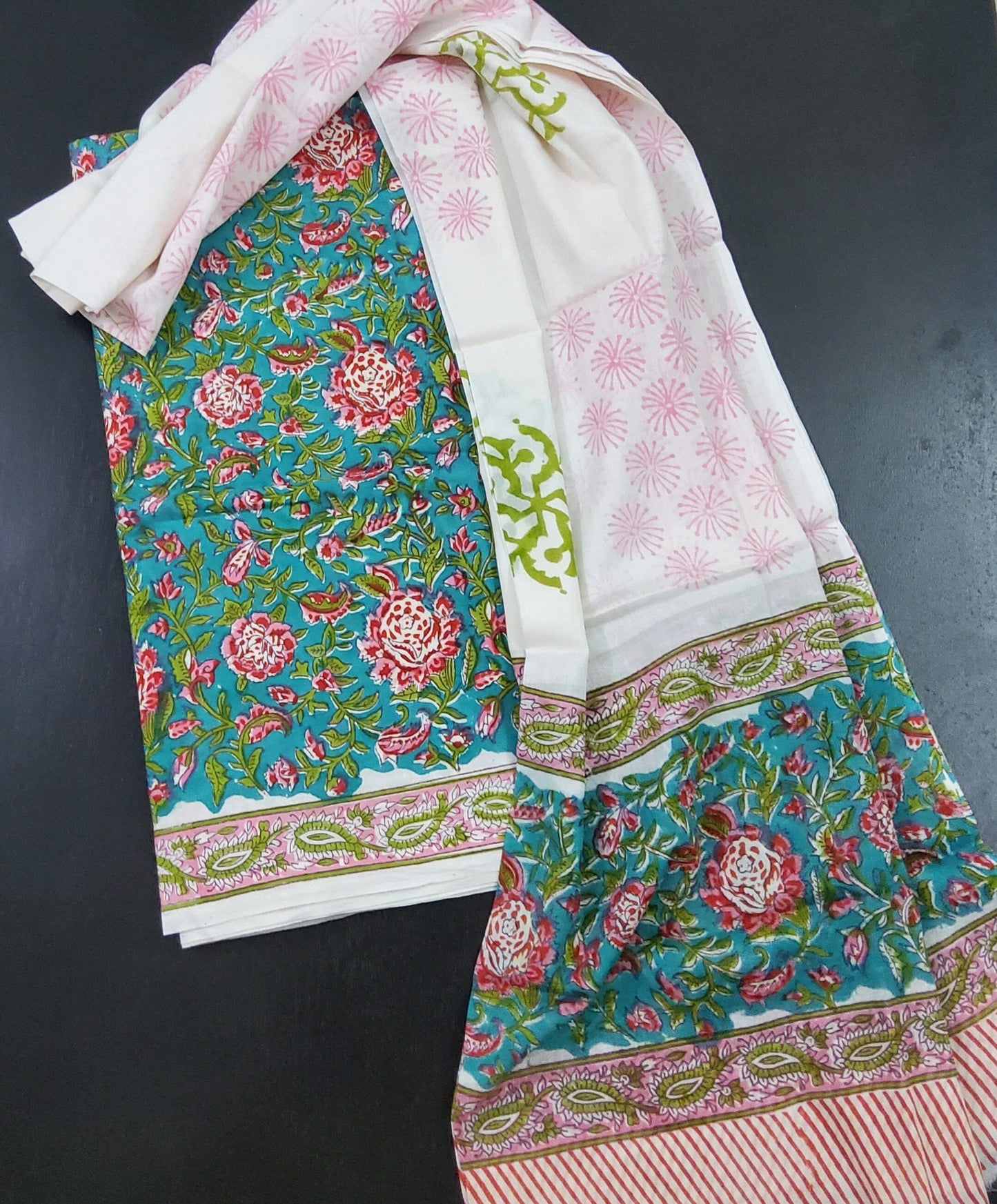Hand Block Print Cotton Dress Material with Cotton Dupatta