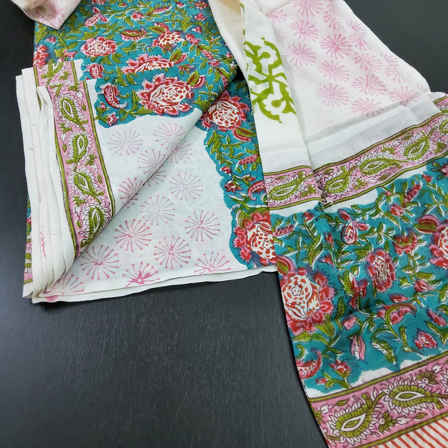 Hand Block Print Cotton Dress Material with Cotton Dupatta