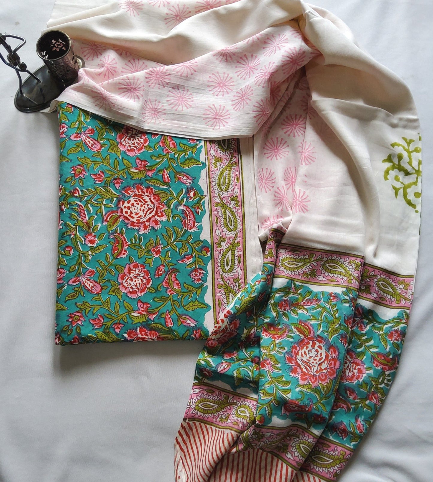 Hand Block Print Cotton Dress Material with Cotton Dupatta
