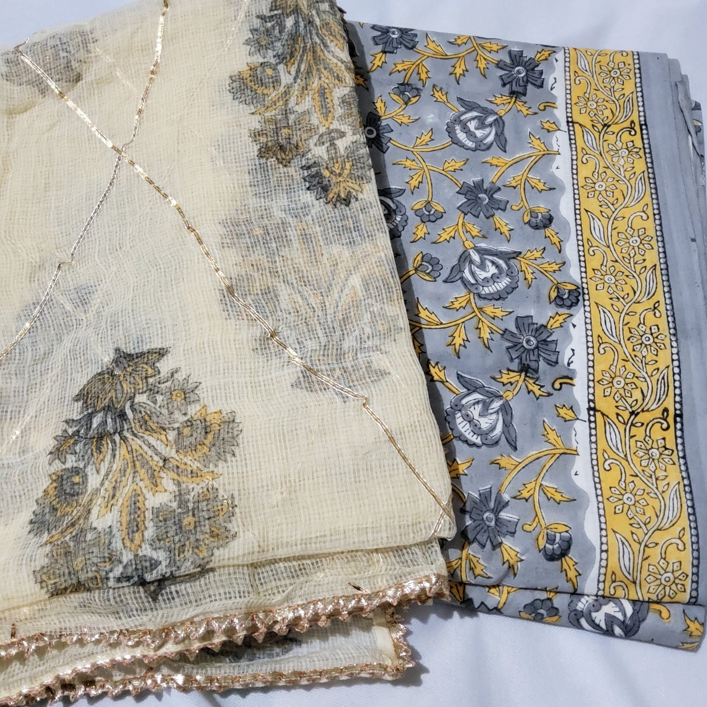 Bagru Printed Cotton Dress Material with Kota Doriya dupatta