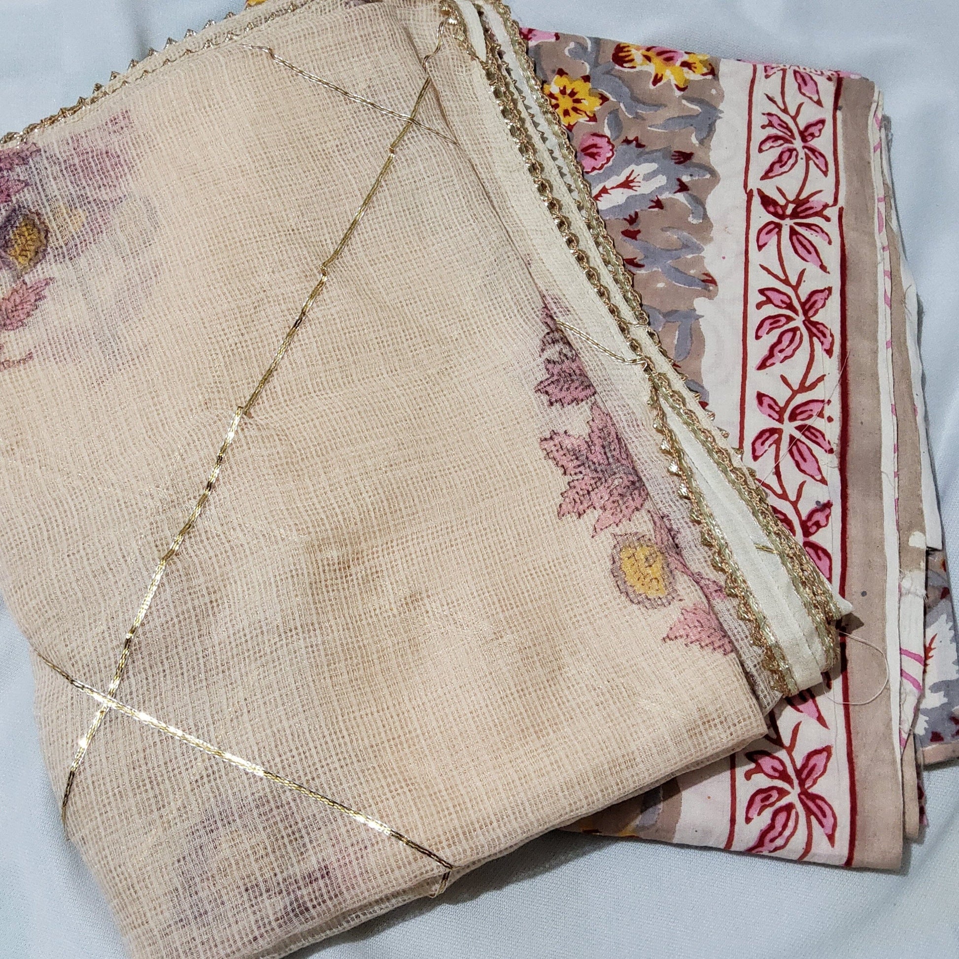 Bagru Printed Cotton Dress Material with Kota Doriya dupatta