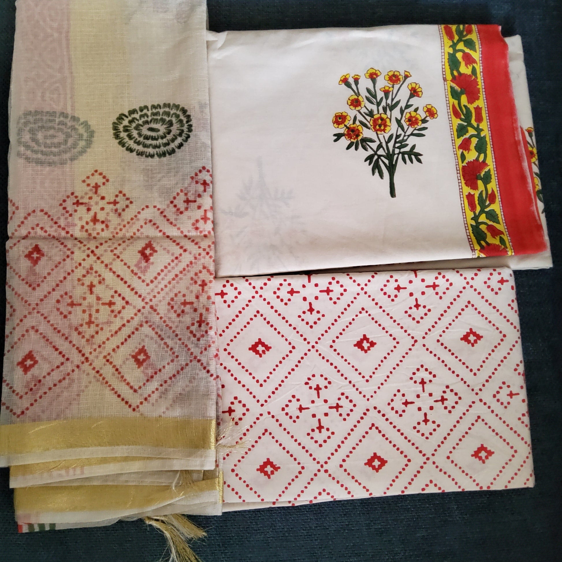 Hand Block Print Cotton Dress Material with Kota Silk Dupatta