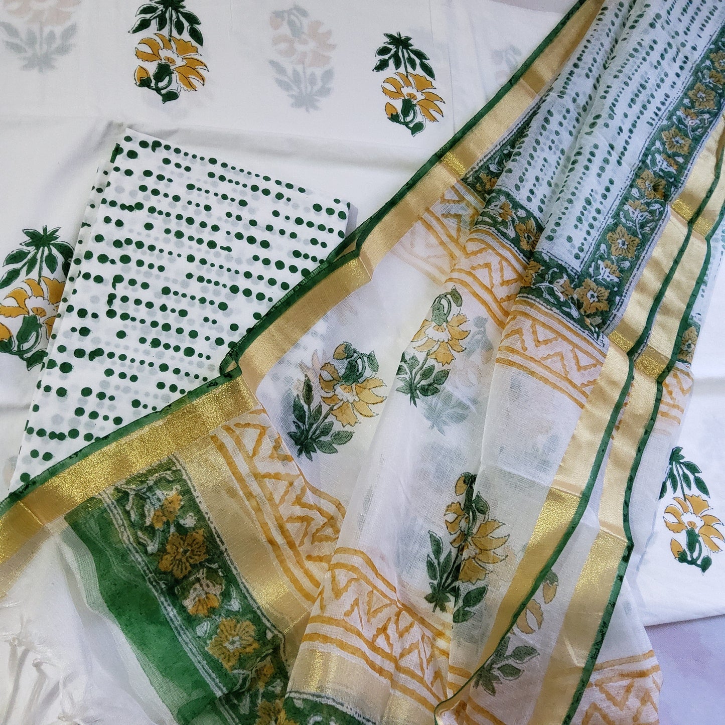 Hand BlockPrint Cotton Dress Material with Kota Silk Dupatta
