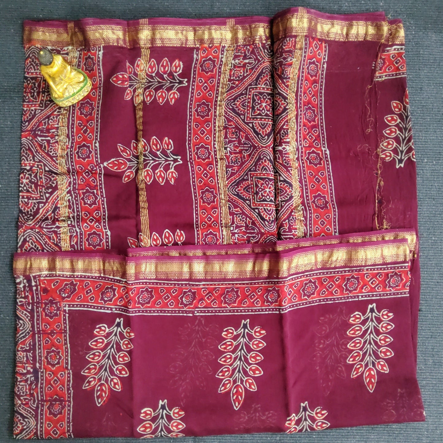 Hand Block Print Maheshwari Silk Cotton Saree
