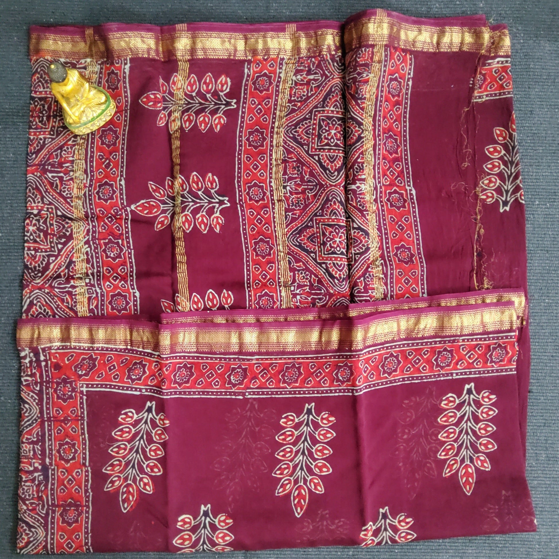 Hand Block Print Maheshwari Silk Cotton Saree