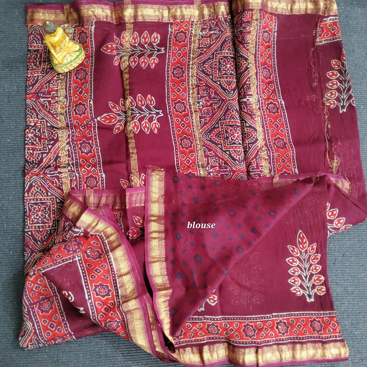 Hand Block Print Maheshwari Silk Cotton Saree